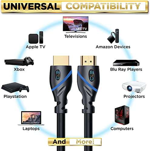 C&E High Speed HDMI Cable Male to Male with ethernet Black (1.5 Feet/0.5 Meters) Supports 4K @ 30Hz HDMI High Speed 10.2 Gbps-30AWG - Compatible with Xbox PS3 PS4 Pro nVidia AMD Apple TV 4K (2 Pack) 5