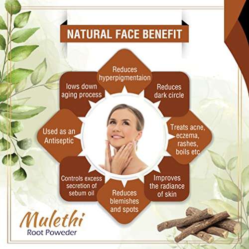 Herbania Mulethi Powder Pure Natural Organic Licorice Root Powder Indian Made Control Damage Lab Tested Helps in Skin Whitening Blemishes Fairness for Body Skin and Hair - (1 Pack) 4