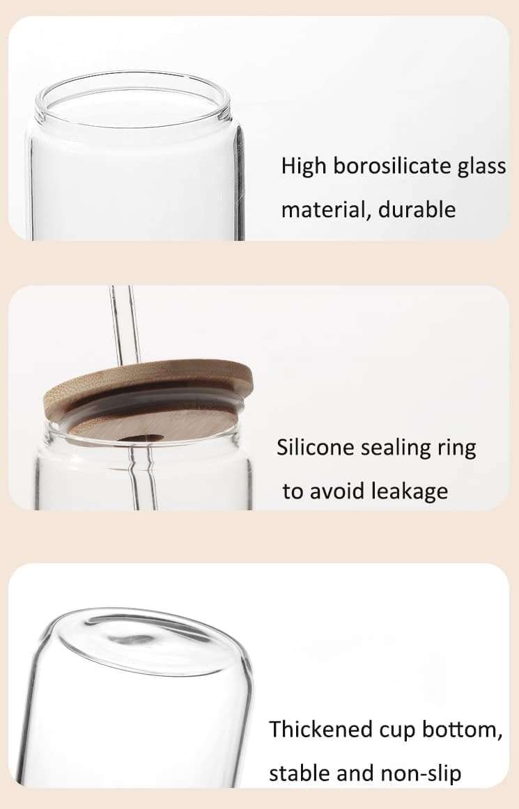 MORDERA Glass Fruit Juice Milk Sipper Tumbler Mug with Lid and Glass Straw - 550ml - Pack of 2 - Tea and Coffee Cup Can Set 5