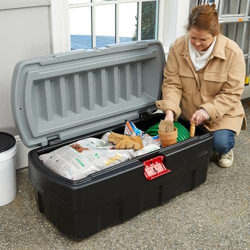 Rubbermaid 48 Gallon Black Action Packer Lockable Latch Indoor and Outdoor Storage Box Container for Home, Garage, Backyard, Single 6