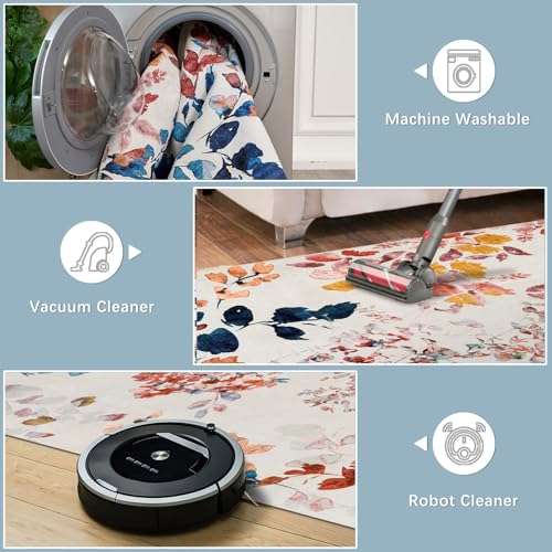 Fashriend Phyllis Modern Area Rug, 3'6''×5'6'' Washable Accent Floral Rug, Non-Slip Flower Leaf Carpet, Non-Shedding Colorful Rug with Low Pile for Living Room, Bedroom, Dining, Office, Multicolor 3