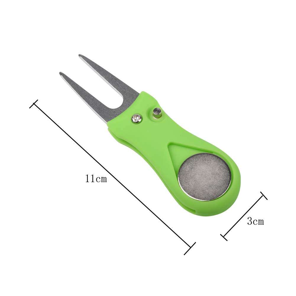 lasenersm 1 Piece Golf Divot Repair Tool Foldable Golf Divot Tool Foldable Magnetic Pop-up Button Stainless Steel Switchblade & Detachable Golf Ball Marker, Green 2