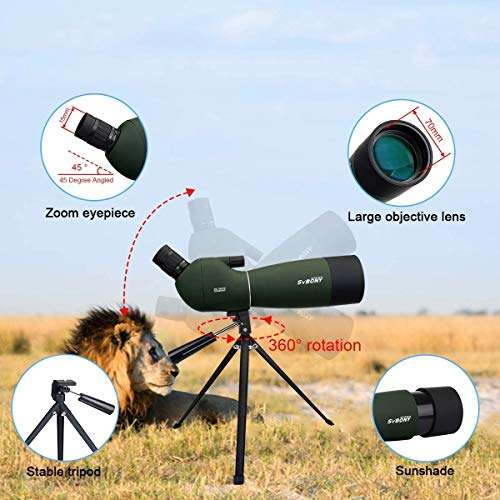 SVBONY SV28 Spotting Scopes with Tripod,Hunting,25-75x70,Angled,Waterproof,Range Shooting Scope,with Phone Adapter,Compact, for Target Shooting,Birding,Wildlife Viewing 4