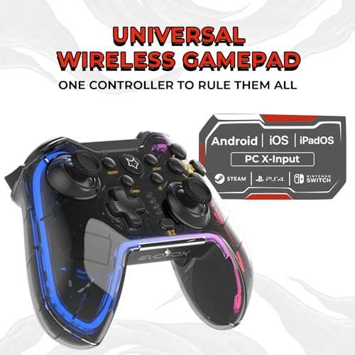 EvoFox One Universal Bluetooth Gamepad For PC, iOS, iPadOS, Android and PS4, Dynamic Rgb Lights, Transparent Design, Programable Buttons, Turbo Mode with The Dojo App, Detachable Mobile Clamp, and More 2