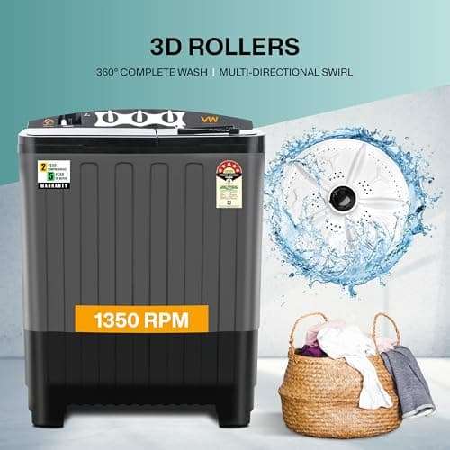 VW 7.5 kg 5 Star Aqua Spin Semi Automatic Top Load Washing Machine AquaSpin0075P (Black) 2