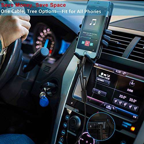 3 in 1 Car Aux Cable, Mxcudu 3 in 1 Headset Audio Cord Car Stereo Aux Cable Compatible with Google Pixel 3/3XL, OnePlus 7Pro/6T, Samsung Galaxy Note 10+/S10/S9, iPhone Xs/XR/8 Plus/7 and More (Black) 6