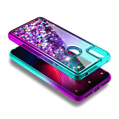 NZND Case for T-Mobile REVVL 4 with Tempered Glass Screen Protector (Full Coverage), Glitter Liquid Floating Waterfall Girls Cute Phone Case Cover (Aqua/Purple) 5