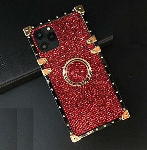 a20s for Samsung Galaxy A20S (not fit A20) Case,Fashion Design Bling Glitter Cute Gold Square Soft TPU Trunk Cover with Finger Ring Grip Kickstand for Man Women Girl Phone Skin,Red 1