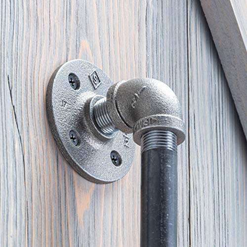 Rustic Industrial Pipe Décor Barn Door Handle, 6 Inch - Authentic Industrial Steel Grey Iron Fittings, Flanges and Pipes for Custom Vintage Hanging Doors, DIY Kit with Hardware 5