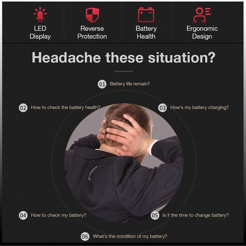 Huiying Angle 12V Car Battery Testers Automotive,Led Display Auto Battery Analyzer,Car Battery Tester for Most Cars 6