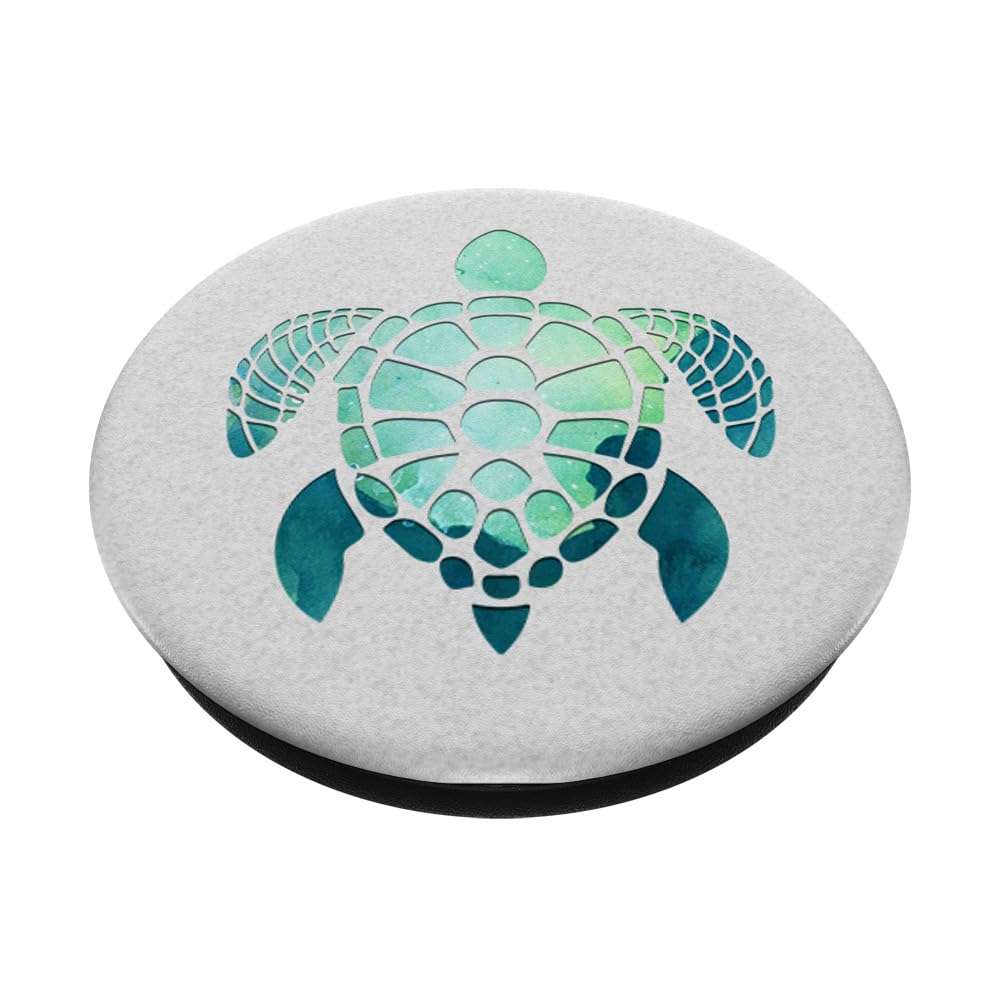 Green Watercolor Turtle Phone Grip On a White pattern PopSockets Adhesive PopGrip 2