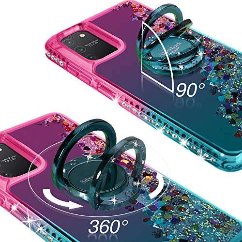 Silverback for Galaxy S10 Lite 2020 /Galaxy A91 Case, Moving Liquid Holographic Sparkle Glitter Case with Kickstand, Girls Women Bling Diamond Ring Protective Case for Samsung S10 Lite -Green 2