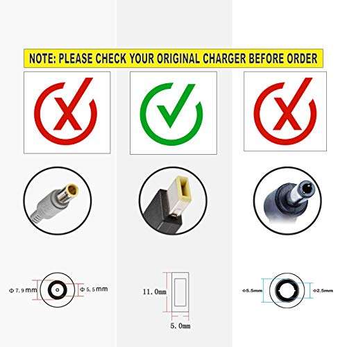 LAPLIFE Laptop Charger for Lenovo Thinkpad T440P T440S T450 20V 3.25A 65W USB Yellow Square Pin Laptop Adapter & Power Cable 5