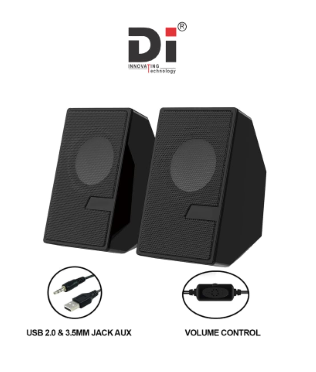 Di Innovating Technology USB Multimedia Speaker with 3.5 Aux Connectivity,USB Powered and Volume Control Laptop/Desktop Speaker (Black, 2.0 Channel) 5 W Laptop/Desktop Speaker (Black) 6