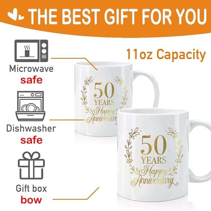 MADE2MUG 50th Wedding Anniversary Gift for Couples Grandparents, 50th Anniversary Mug Gifts for Parents, Coffee for Grandpa Grandma, 50 Year Parents Mug 11Oz 3