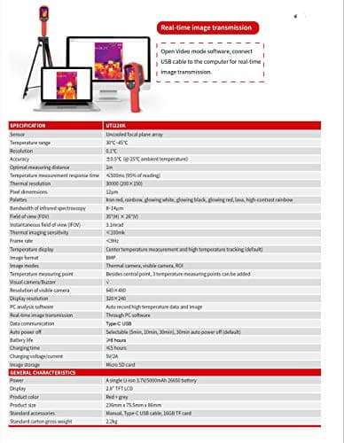 Handheld Non-Contact Body Temperature Thermal Imaging Camera Fever Detection Screening 30℃ - 45℃ (86 F - 113 F) with Resolution 200x150 and 2.8" LCD Screen and High Temperature Alarm (220K) 6
