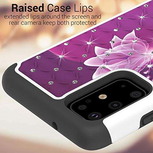 CoverON Bling Hybrid Aurora Series for Samsung Galaxy S20 Plus Case - Purple Flower 6