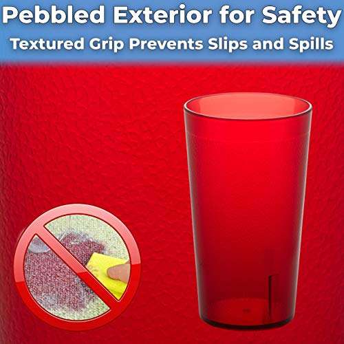 Restaurant Grade, BPA-Free 12oz Red Plastic Cups 12pk. Super Durable, Break Resistant Drinking Glasses for Cafe, Party, Catering. Reusable, Stackable Tumblers with Textured Grip Design 5