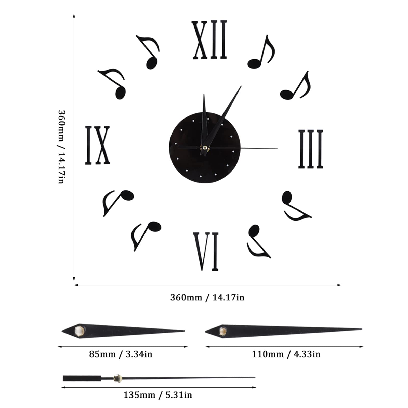 GYZOUKA Musical Note Wall Clock Music Note Musical Theme Wall Clock Decor with CD Dial Plate and 3D Roman Numerals for Home Decor 5