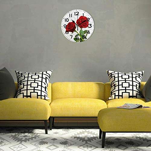 Naanle 3D Beautiful Couple Red Rose Flower Round Wall Clock, 9.5 Inch Battery Operated Quartz Analog Quiet Desk Clock for Home,Office,School 4