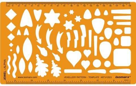 Isomars Jewellery Design Drawing Drafting Template Stencil - Shapes of Arrows, Leaves, Stars, Squares, Hearts