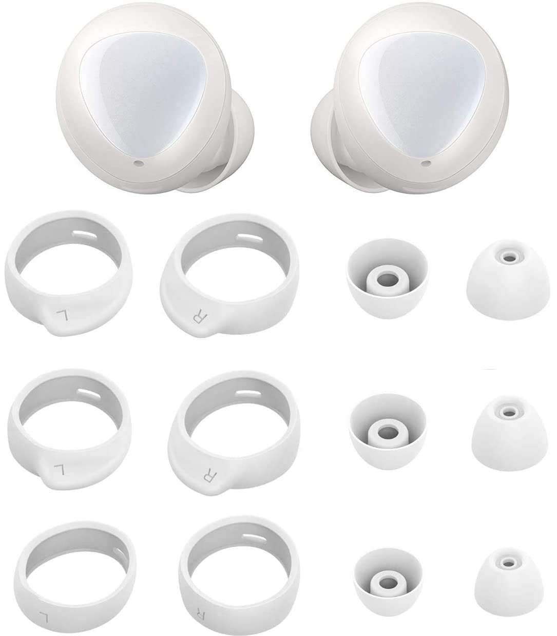 ALXCD Replacement Eartips Earhooks Kit for Galaxy Buds Headphone, S/M/L Size Included Silicone Earbud Tips & Hooks, Fit for Galaxy Buds SM-R170 Headphone 6+6 White 1