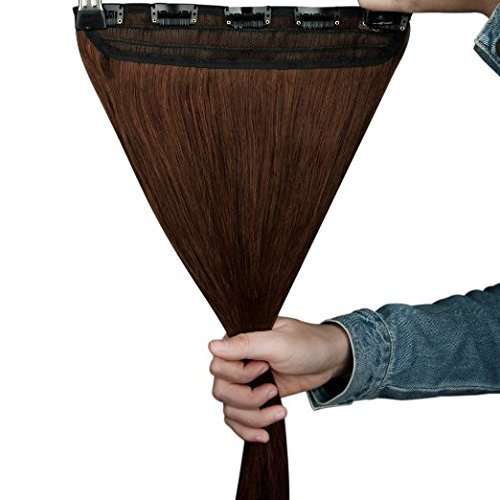 Osking Clip On Real Human Hair Extensions 1 pcs with 5 Clips Instant Volume And Thickness Straight (5 Clips 24 Inch Dark Brown Extension) 2