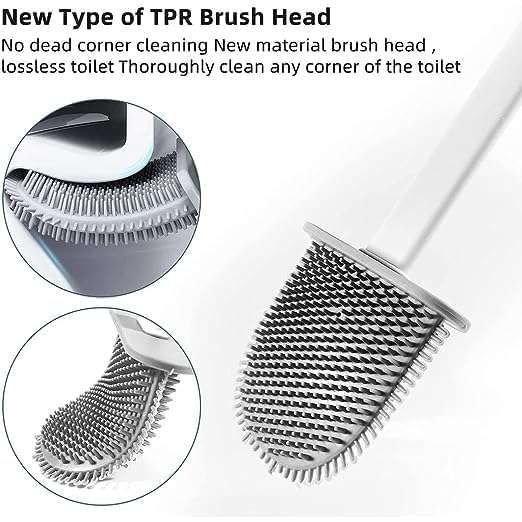 KGLIO Silicone Toilet Brush with Holder Stand for Western and Indian, Double-Sided with Adhesive Wall Mount (Multicolor), Pack of 1 6