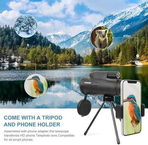 Monocular Telescope with Low Night Vision for Adults Kids,12X50 High Power Mini Zoom Monoculars with Smartphone/iPhone Adapter Tripod,Gifts for Bird Watching Hunting Camping Traveling Star Sports 2