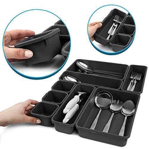 Junk Desk Drawer Organizer Trays - Set of 8 Modular Interlocking Drawer Dividers for Organizing and Storage 3