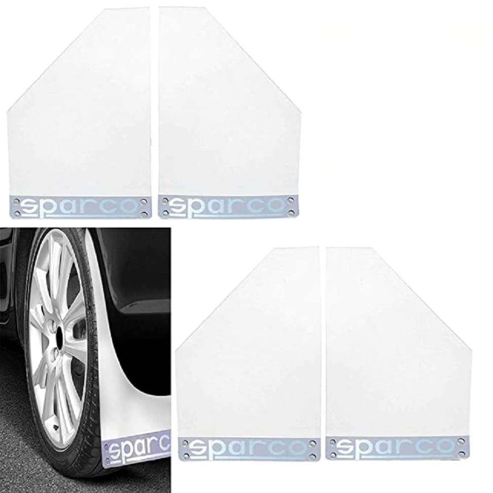 Vocado Car Mudguard, Sparco Car Plastic Mud Flap, Splash Guard Compatible with All Models .White (Set of 4) 2