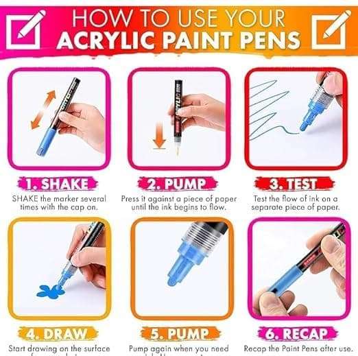 ADOERE Acrylic Paint Marker Pens, Medium Point Tip Art Markers for DIY Glass, Ceramic, Rock, Wood, Canvas, Metal, Fabric, Highly Pigmented Acrylic Pens (Multicolour) (Pack Of 24) 3