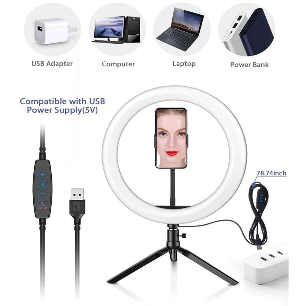 Selfie Ring Light, LED Circle Lights with Stand Tripod, Adjustable LED Light for Live Stream, Makeup, Video Photography, Dimmable Camera Fill Light with 3 Light Modes 6
