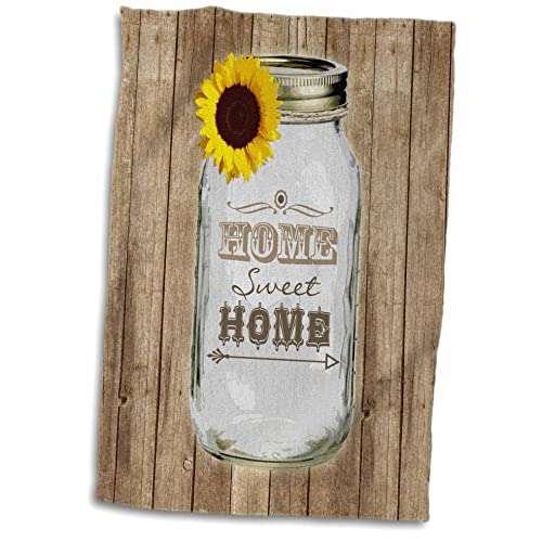 3D Rose Country Rustic Mason Jar with Sunflower Sweet Home Towel, 15" x 22", Multicolor 1