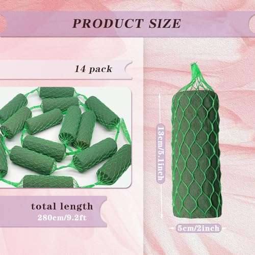 Flower Sponge Blocks Kit, 9.2 Feet Floral Foam Garland for Flowers, Absorption Flower Holder Arch Door, Floral Craft Dry Foam Bricks, Green Floral Foam Arrangement, for Home Wedding Garden-14PCS 2