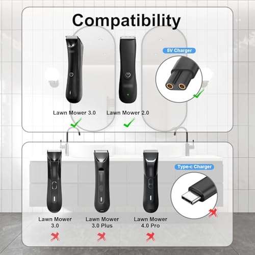 IBERLS 2 Pack Replacement Charger for Manscaped Lawn Mower 3.0 & 2.0, USB Charger Cord Power Supply for Weed Whacker Nose and Ear Hair Trimmer, Charging Cable Accessories Kit with Brushes 2
