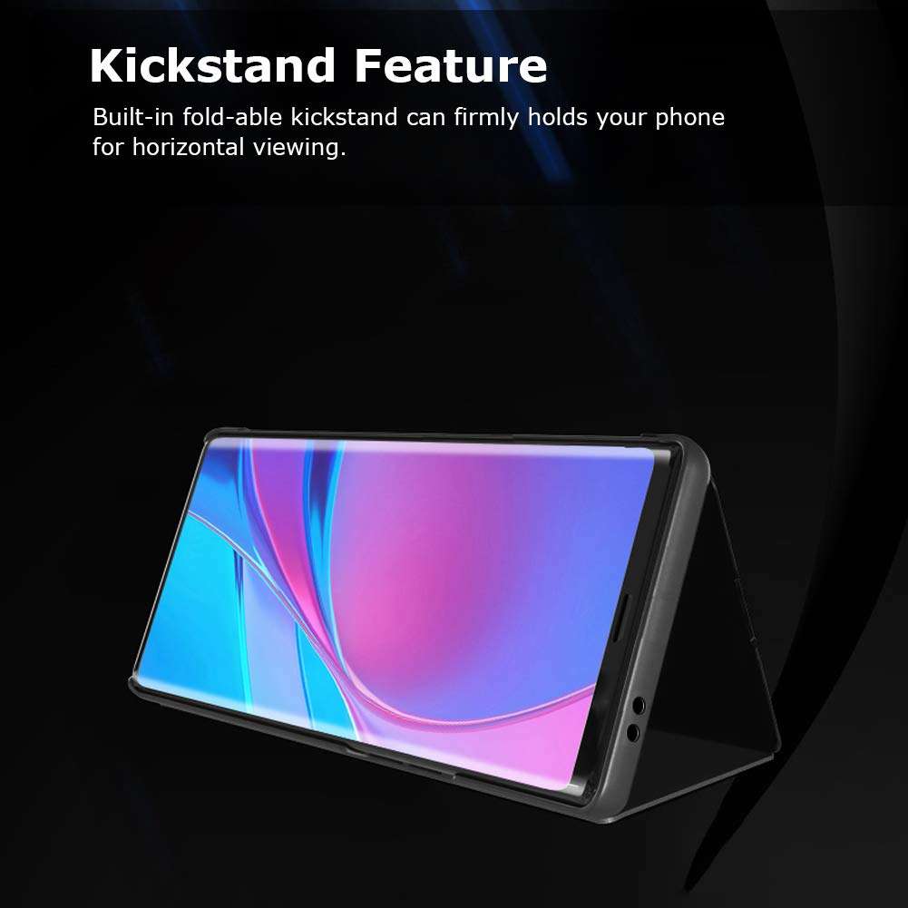 Galaxy S21+ Plus Case, Translucent View Window Mirror Makeup Electroplate Plating Stand Full Body Protective Flip Folio Cover for Samsung Galaxy S21+ Plus, Black 4