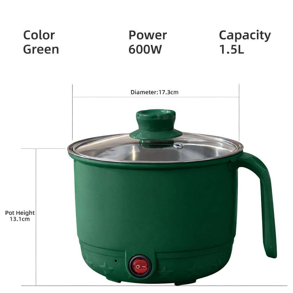 Bluewings Electric Cooking Pot with Steamer & Glass Lid | Portable Mini Electric Cooker for Noodles, Soup, Rice, Dumplings & Hot Pot | Ideal for Hostel, Office, Travel & Small Kitchens | All-in-One Portable Mini Cooker (Green, Without Lid) 4