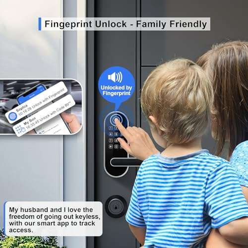 Keyless Entry Fingerprint Smart Lock with Handle & Keypad: Electronic/Electric Digital Lock with Code/Passcode, Biometric Deadbolt Door Knob for Front Door, Bedroom, Interior or Exterior Use (Silver) 2