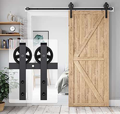 HomLxaLx Sliding Barn Door Hardware Rollers, Barn Door Hangers Only, Fit 1 3/8-1 3/4" Thickness Door Panel, Smooth and Quiet Industry Hangers, Big Wheel Shape-Black-2 Pack 1