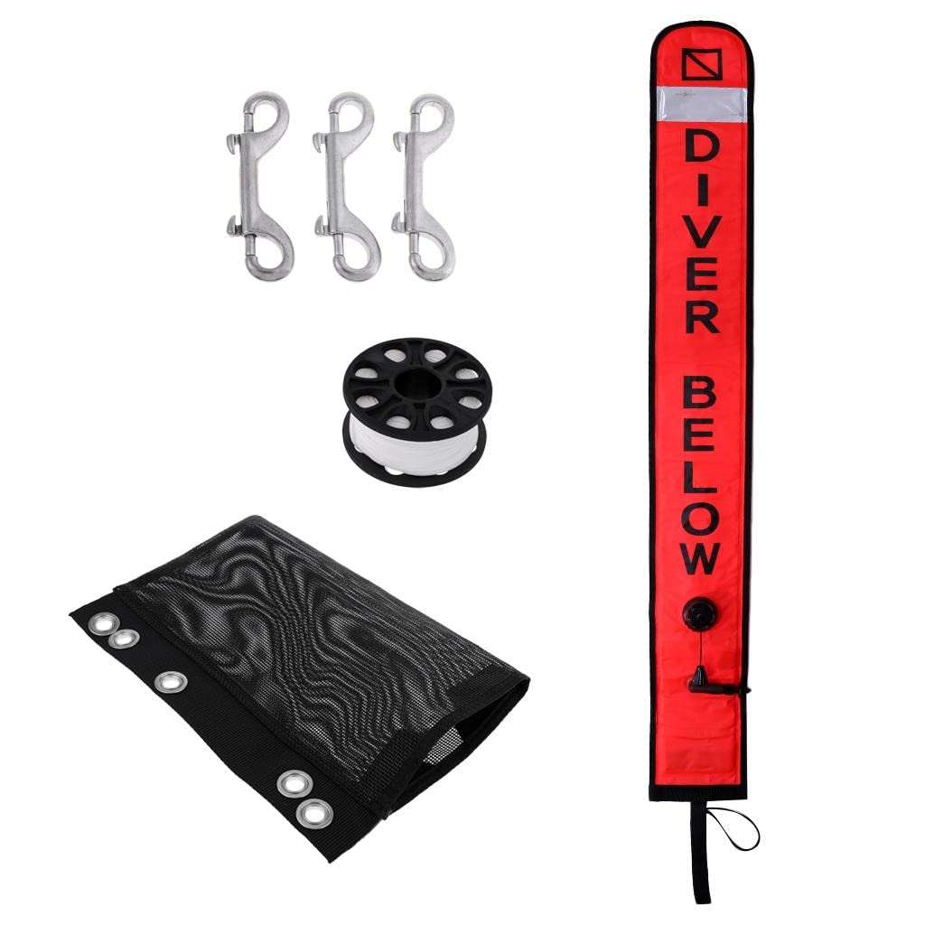 Scuba Diving Surface Marker Buoy Dive Spool Safety Gear Kit Set Fluo Red 3