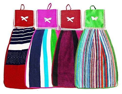 N G Products Double Sided Printed Soft Cotton Hanging Hand Towel Napkin for Wash and Kitchen Basin (Multicolor) - Pack of 4 1