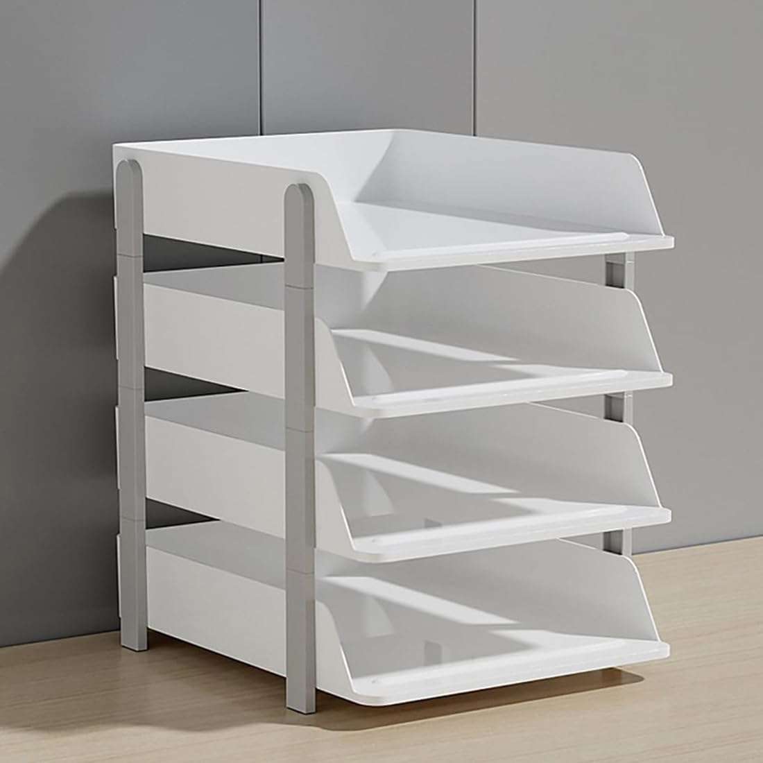 Cortina 4-Tier File Organizer, Premium Polystyrene Desk Rack, Foldable Document Holder with Dividers - Space-Saving Office & Home Paper Storage, Cloth organiser (Grey) 3