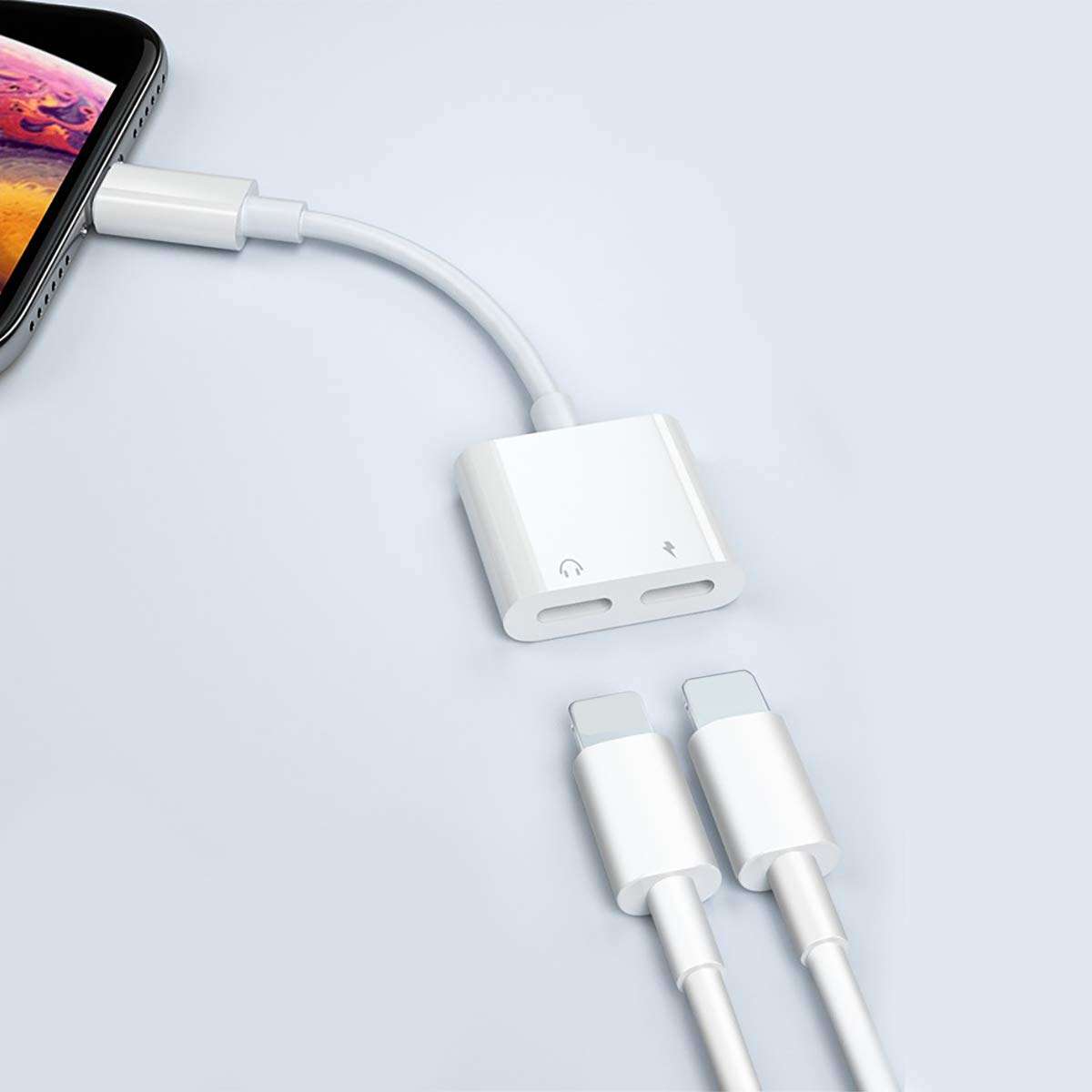 Headphone Adapter for iPhone,Dual Adapter for iPhone 12/12pro/11/11Pro/11Pro Max/XR/Xs/Xs Max/X/8/8Plus 7/7Plus,4-in-1 Splitter Adapter,Audio+Charge+Volume Control,Support All iOS System (2 Pack) 2