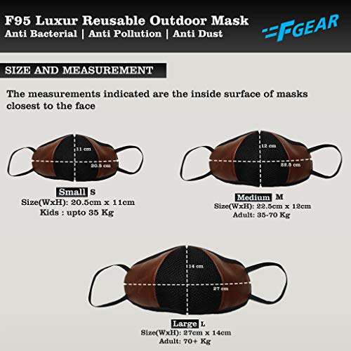 F Gear Luxur F95 Mask Size Large Black-Brown-Olive Green Safeguard 7 layer ISO CE SITRA lab certified >95% Bacteria Filtration pack of 3 3