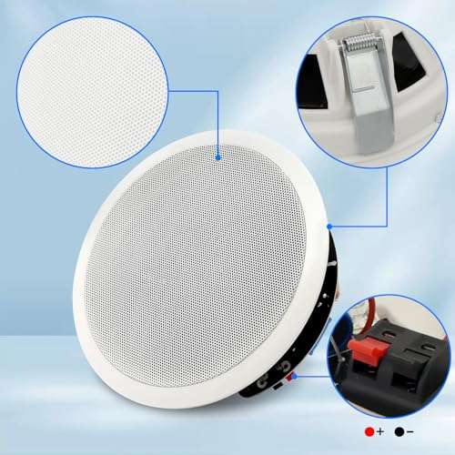 PNWCZ 6.5 Inch Bluetooth Ceiling Speakers 300W 2-Way Flush Mount Plus Wall Mount with in Wall Amplifier Receiver Perfect for Home Theater Office Bathroom(2 Speakers) 5