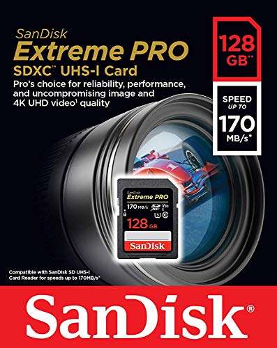 SanDisk 128GB SDXC SD Extreme Pro Memory Card Works with Sony Alpha a6100, a6600 Mirrorless Camera Class 10 (SDSDXXY-128G-GN4IN) Bundle with (1) Everything But Stromboli 3.0 SD/Micro Card Reader 2