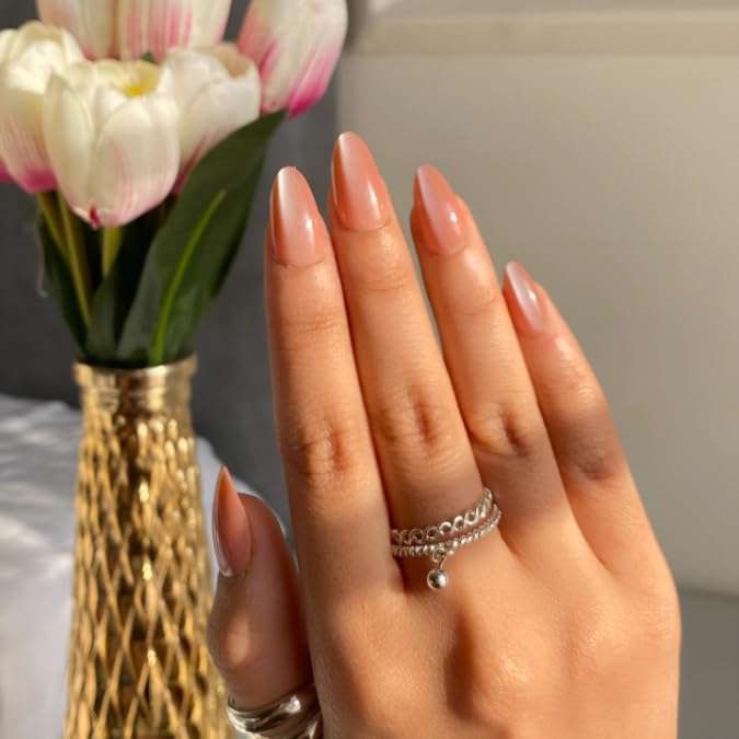 Glossara Nude Almond Shape Press-On Nails For Women And Girls | 24 Reusable False Nail Extensions With 24 Gel Glue Tabs | Stick-On Manicure Kit For Parties, Weddings And Gifts 1