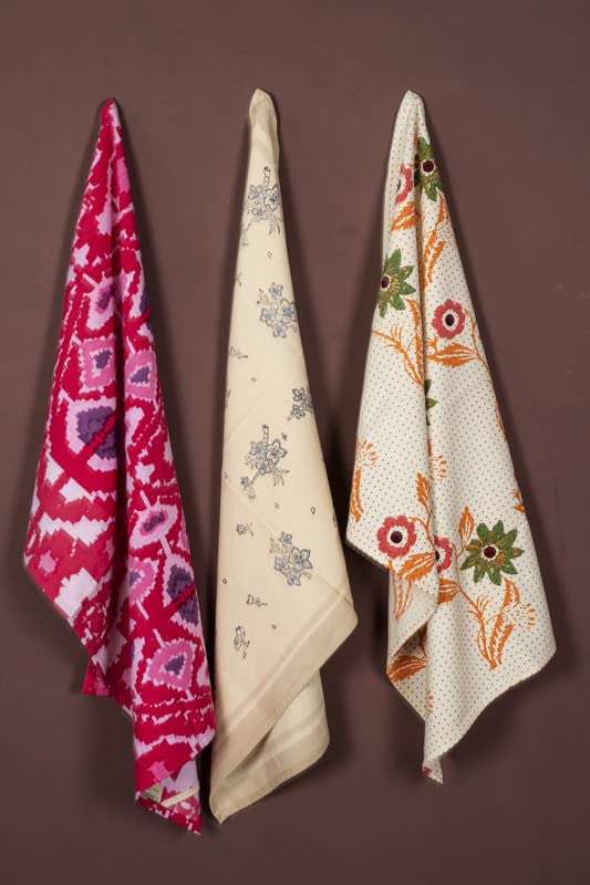 CONTRAST LIVING Punny Hand Block Printed Kitchen Towel/Dish Towel/Hand Towel Multi Color Set of 3 Pcs 1