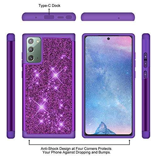J&D Case Compatible for Samsung Galaxy Note 20/Galaxy Note 20 5G Case, Sparkling Glittering ArmorBox Dual Layer Shockproof Hybrid Protective Rugged Case, not for Galaxy Note 20 Ultra 3